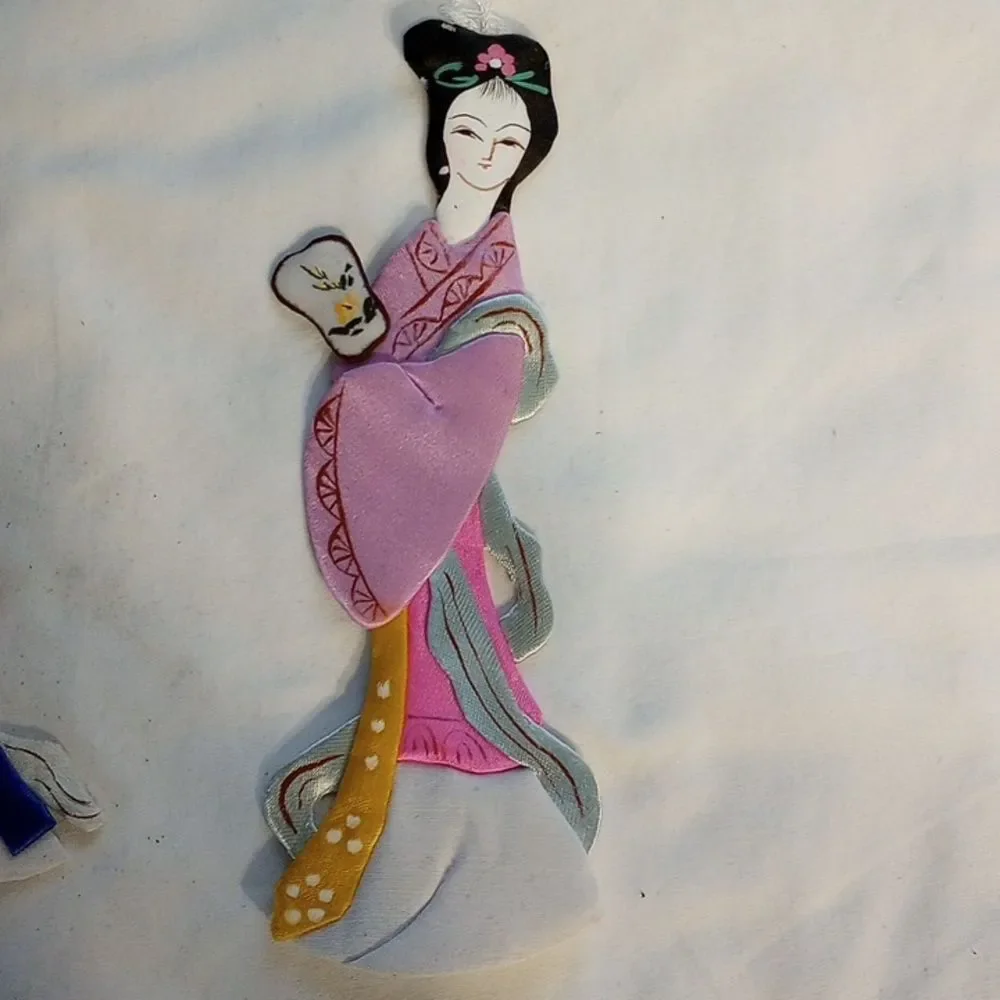 Set of Four Vintage Chinese Silk Lady Ornaments